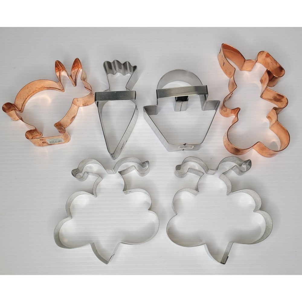 6 Crate And Barrel Copper & Silver Cookie Cutters Rabbit Carrot Susie Bee‎ NEW
